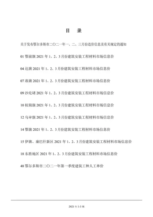 鄂尔多斯市2021年1期信息价PDF扫描件