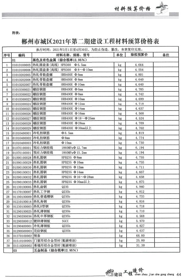 郴州市2021年2月信息价pdf扫描件
