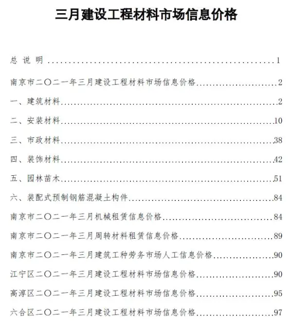 南京市2021年3期信息价PDF扫描件