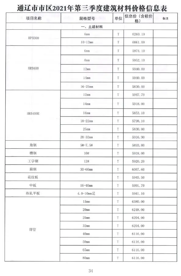通辽2021年第3期电子版造价信息