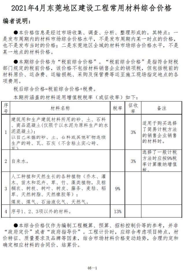 东莞市2021年4月信息价pdf扫描件