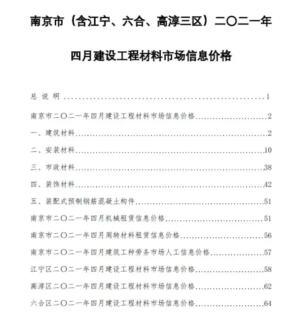 南京市2021年4期信息价PDF扫描件