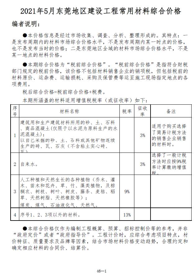 东莞市2021年5月信息价pdf扫描件