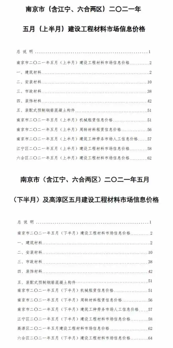 南京市2021年5期信息价PDF扫描件