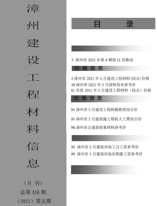 漳州市2021年5期信息价PDF扫描件