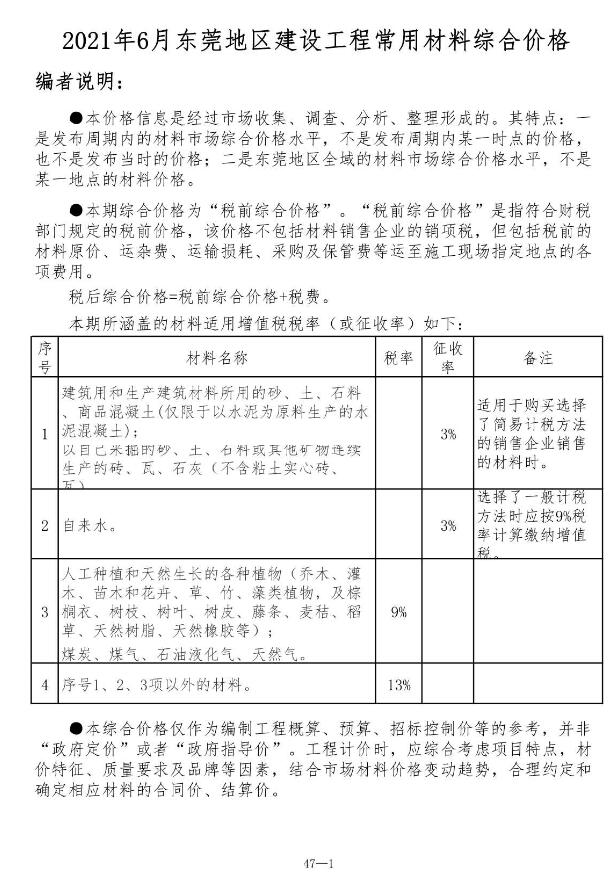 东莞市2021年6月信息价pdf扫描件