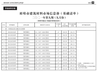 蚌埠市2021年9月造价信息