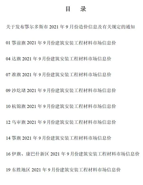 鄂尔多斯市2021年9月信息价PDF扫描件