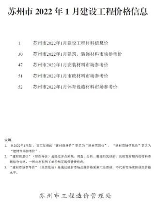 2022年1月苏州造价信息