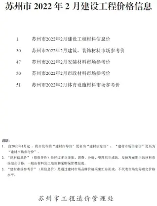 苏州2022年2月造价信息