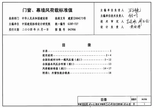 04J906门窗、幕墙风荷载标准值电子版