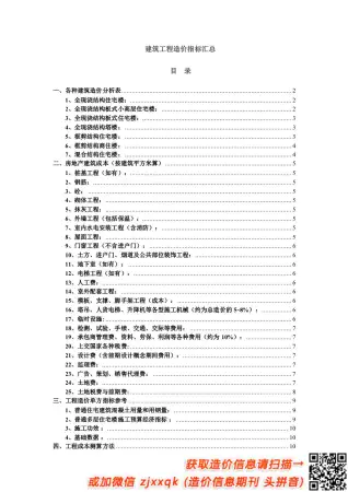 建筑工程造价指标汇总(完整)电子版